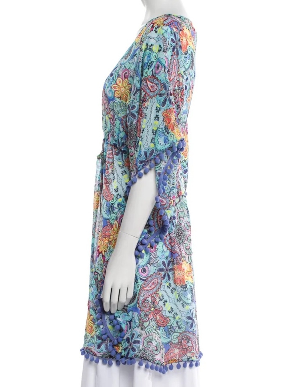 Bleu Rod Beattie Aqua Paisley Pom-Pom Kimono Cover-Up - Picture 5 of 9